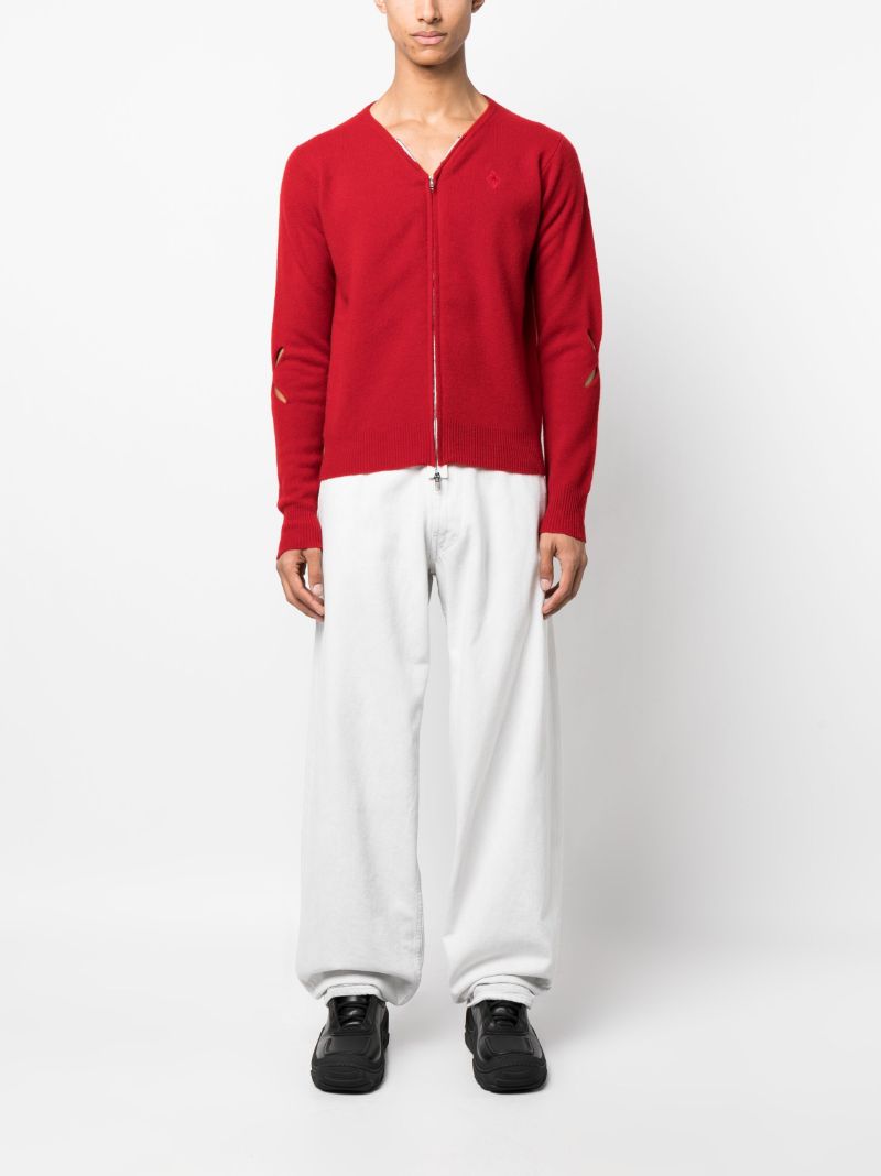 Red Slashed Cut-out Wool Cardigan