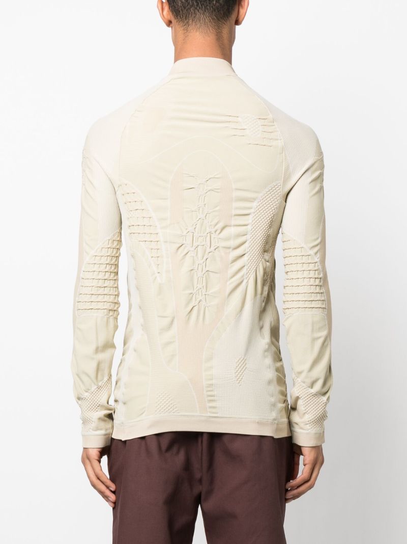 Neutral 3d-knit Half-zip Knitted Top
