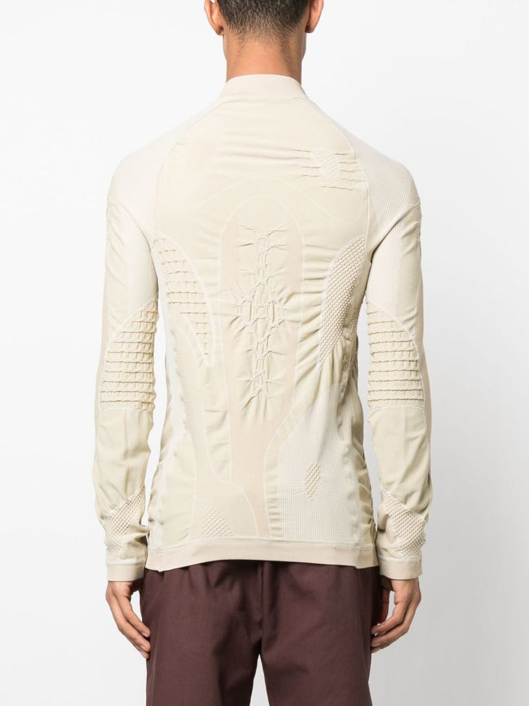 Neutral 3d-knit Half-zip Knitted Top