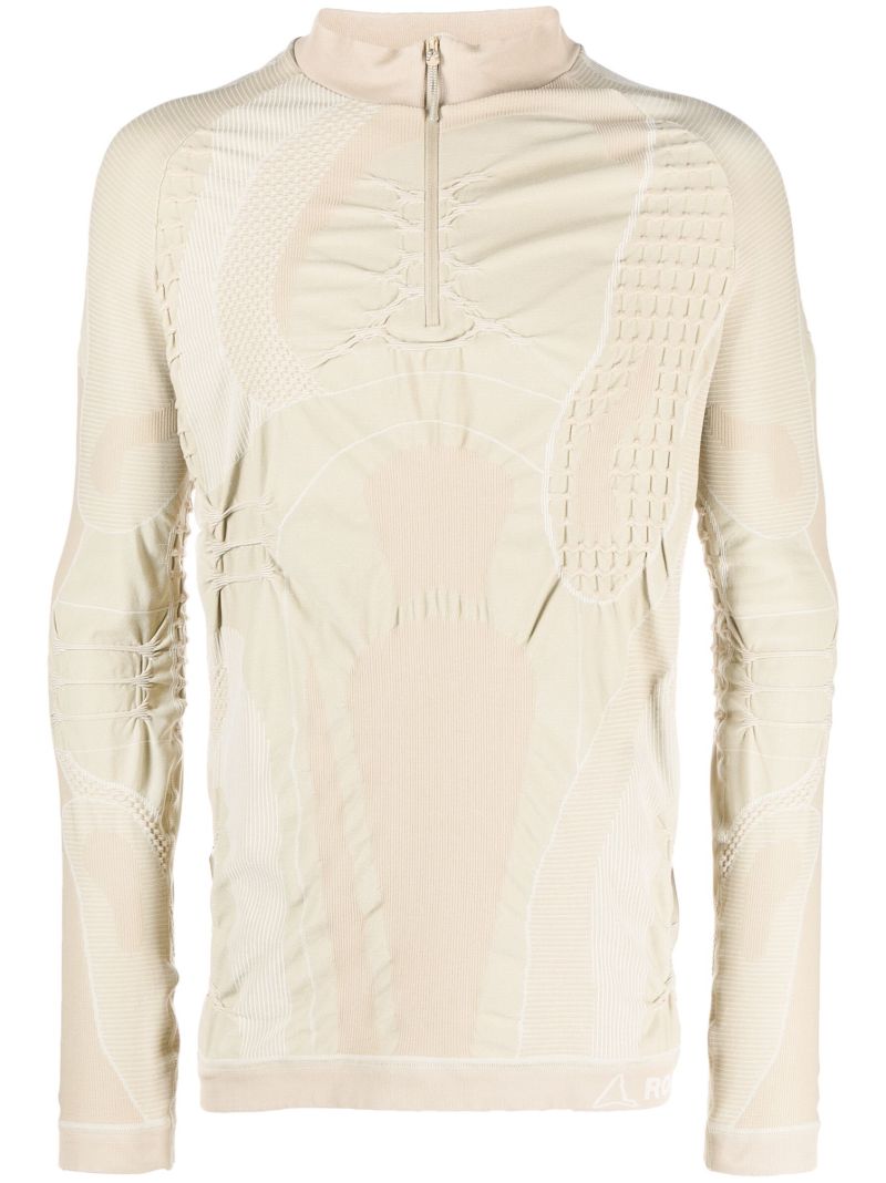 Neutral 3d-knit Half-zip Knitted Top