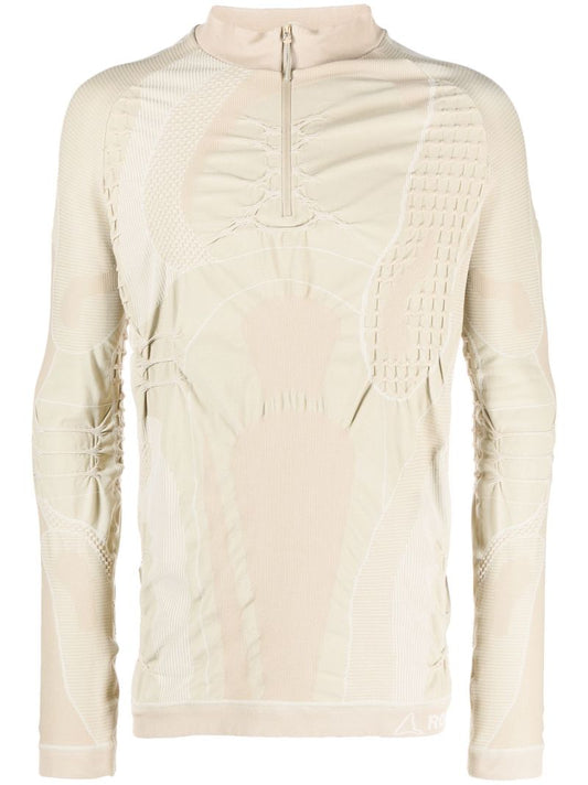 Neutral 3d-knit Half-zip Knitted Top