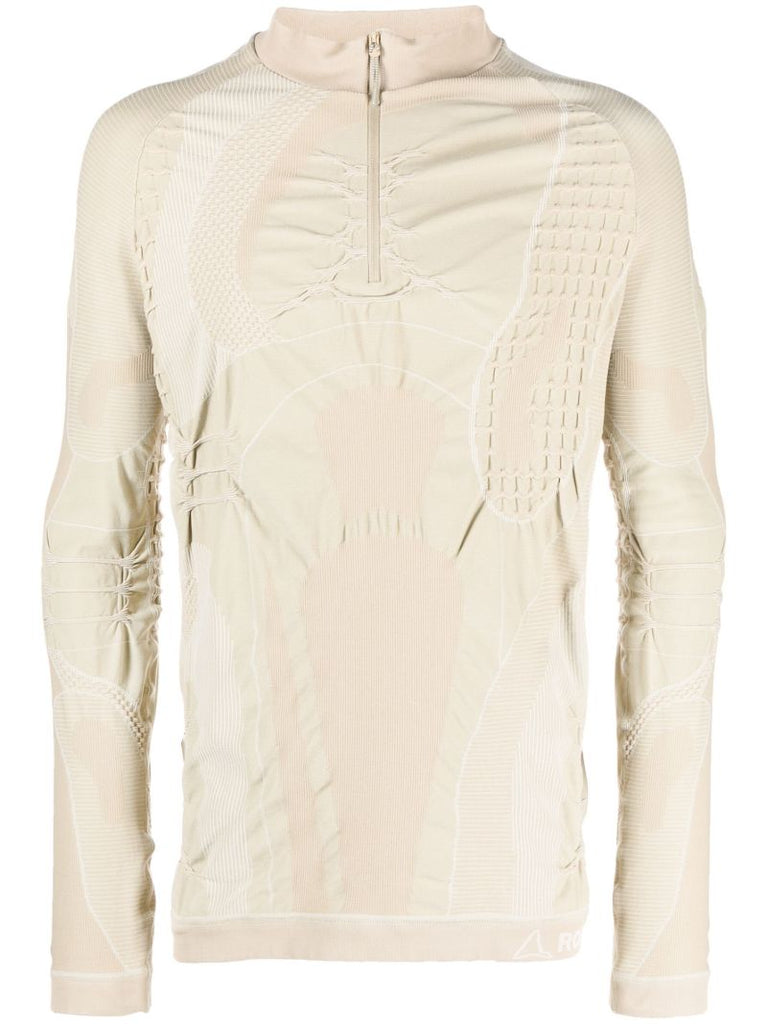 Neutral 3d-knit Half-zip Knitted Top