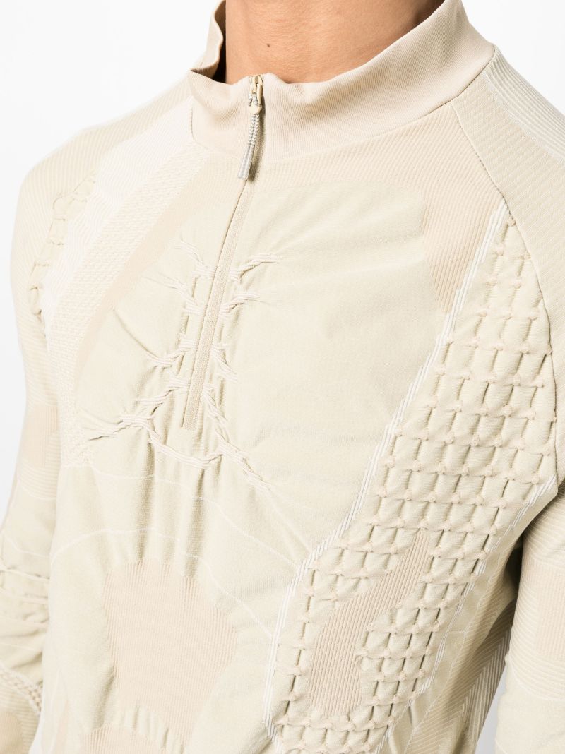 Neutral 3d-knit Half-zip Knitted Top