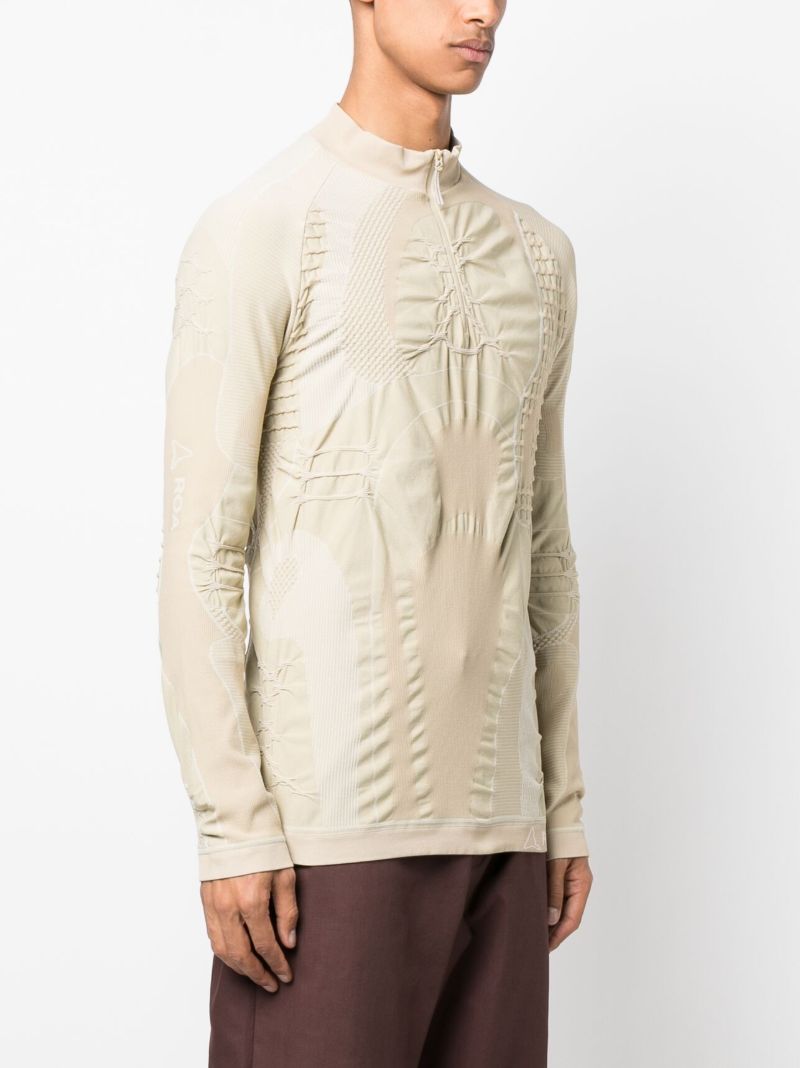 Neutral 3d-knit Half-zip Knitted Top