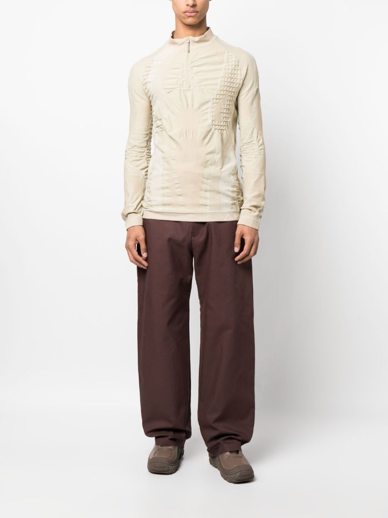 Neutral 3d-knit Half-zip Knitted Top