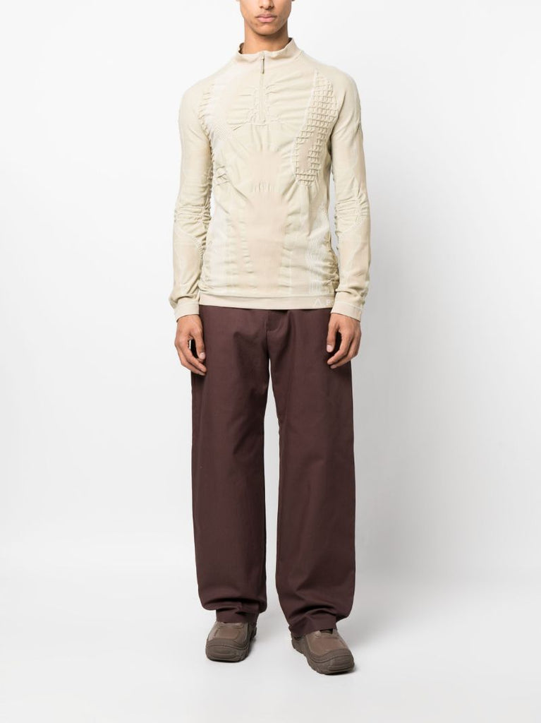 Neutral 3d-knit Half-zip Knitted Top