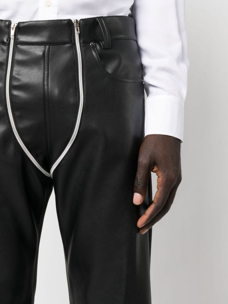 Black Double Zip Faux-leather Trousers