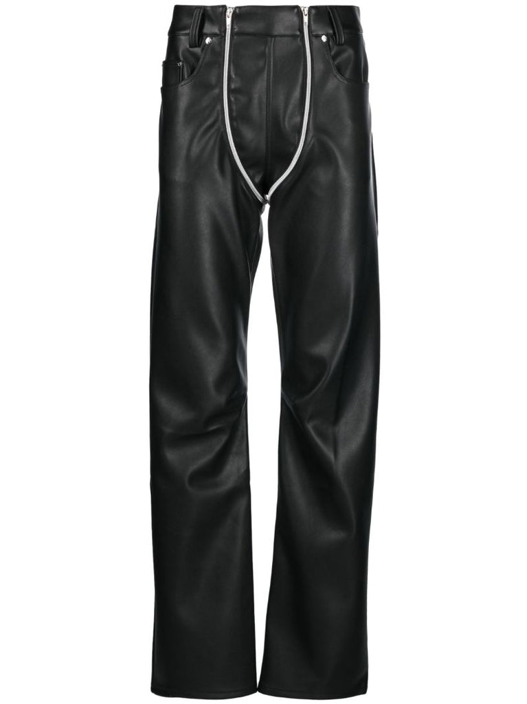 Black Double Zip Faux-leather Trousers