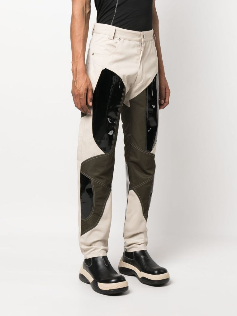 Beige Patchwork Vinyl Trousers