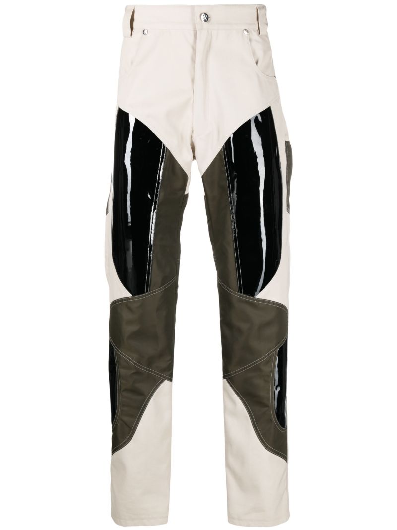 Beige Patchwork Vinyl Trousers