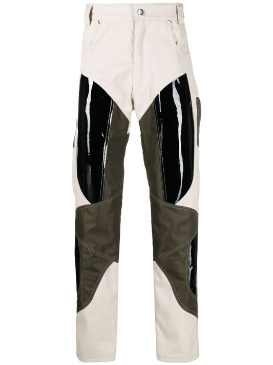 Beige Patchwork Vinyl Trousers