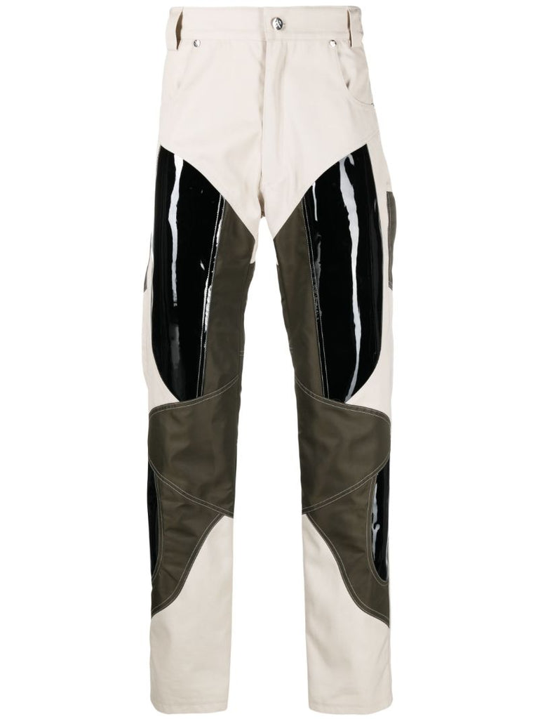 Beige Patchwork Vinyl Trousers