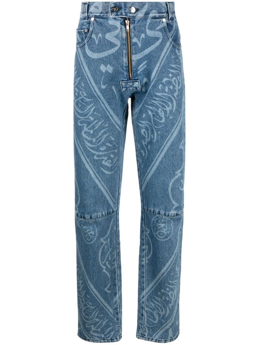 Blue Graphic Print Jeans