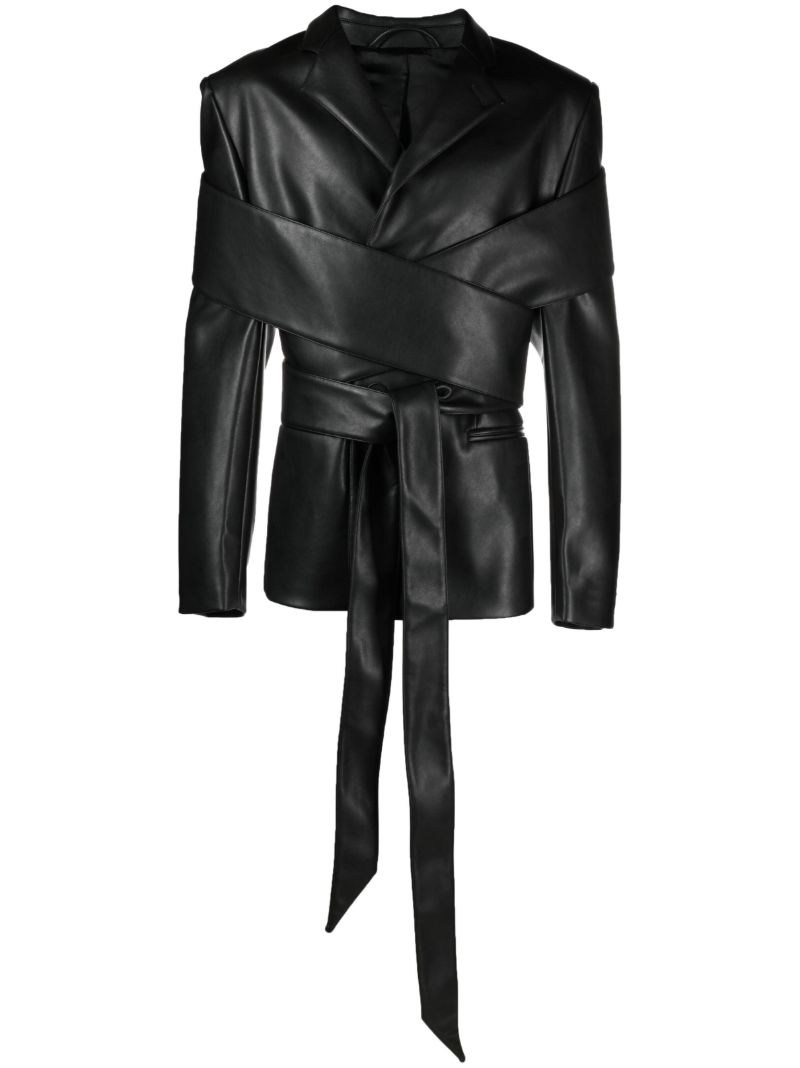 Black Faux Leather Stole Blazer