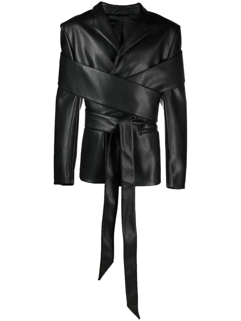 Black Faux Leather Stole Blazer