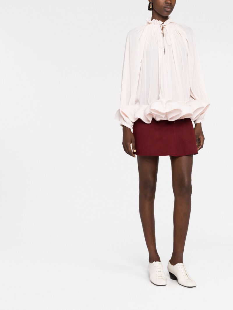 Pink Tie-neck Ruffle Blouse