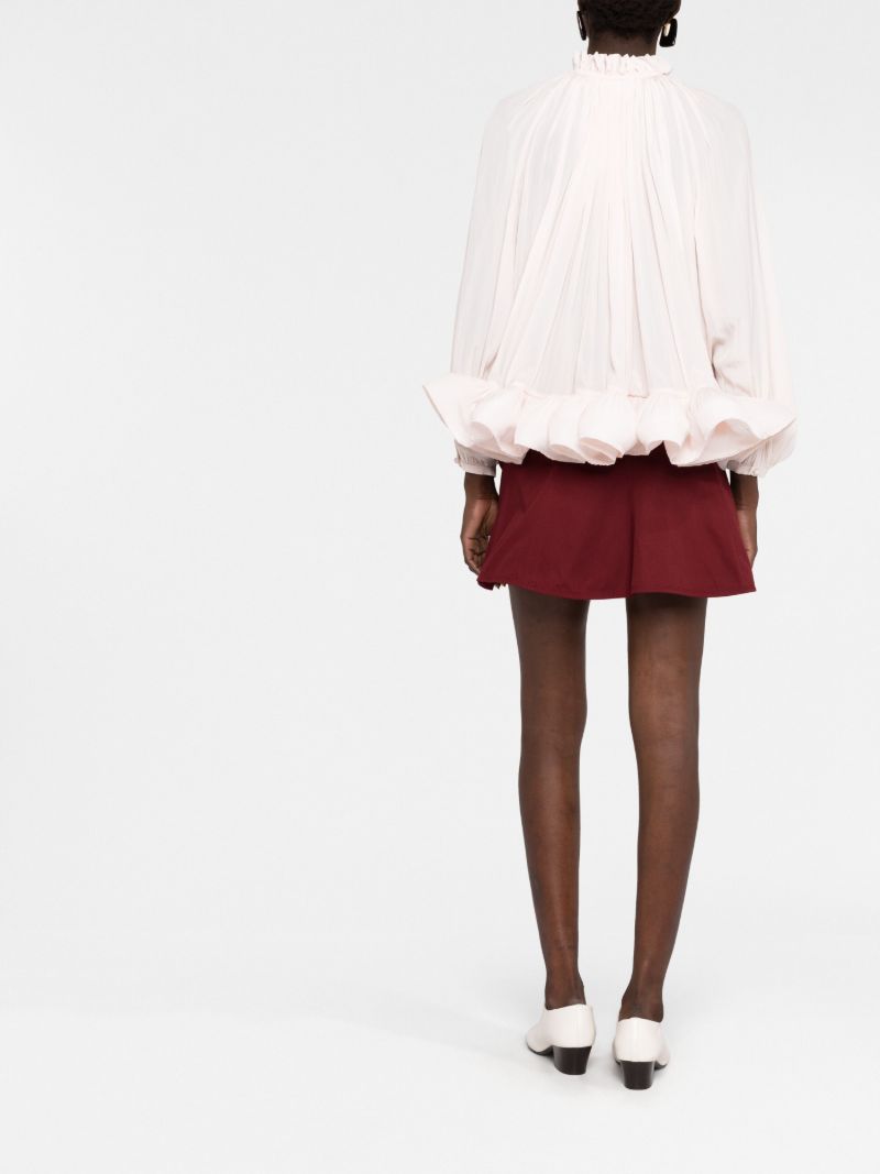 Pink Tie-neck Ruffle Blouse