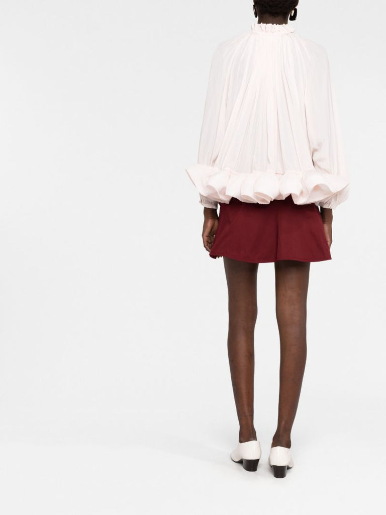 Pink Tie-neck Ruffle Blouse