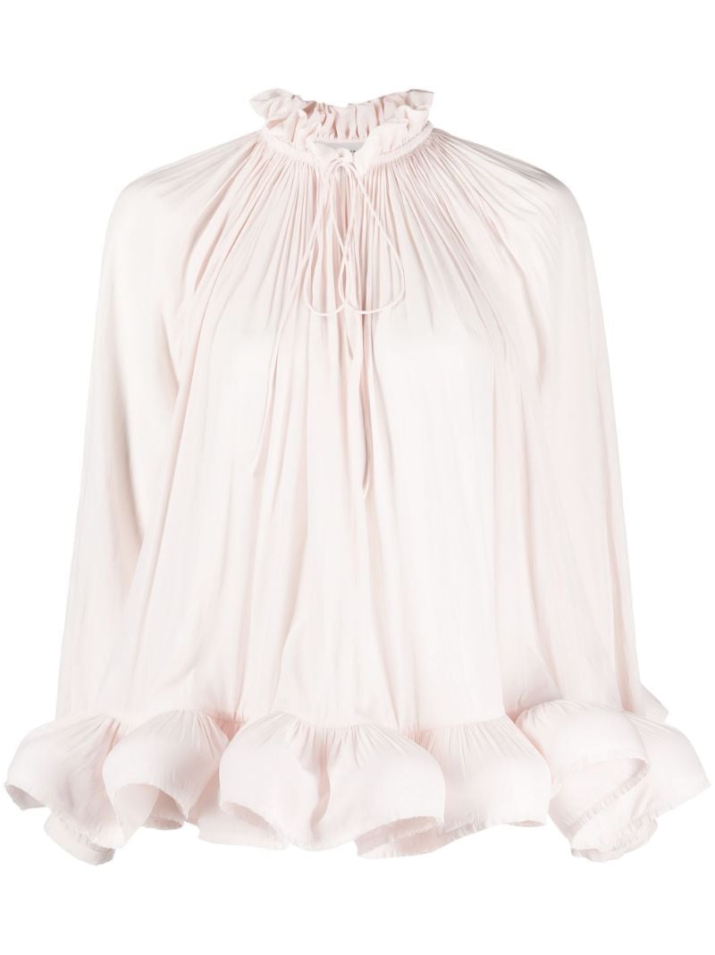 Pink Tie-neck Ruffle Blouse