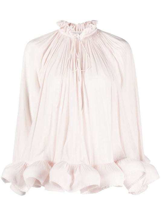 Pink Tie-neck Ruffle Blouse