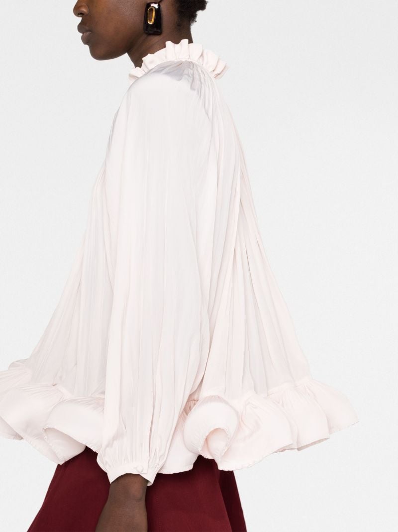 Pink Tie-neck Ruffle Blouse