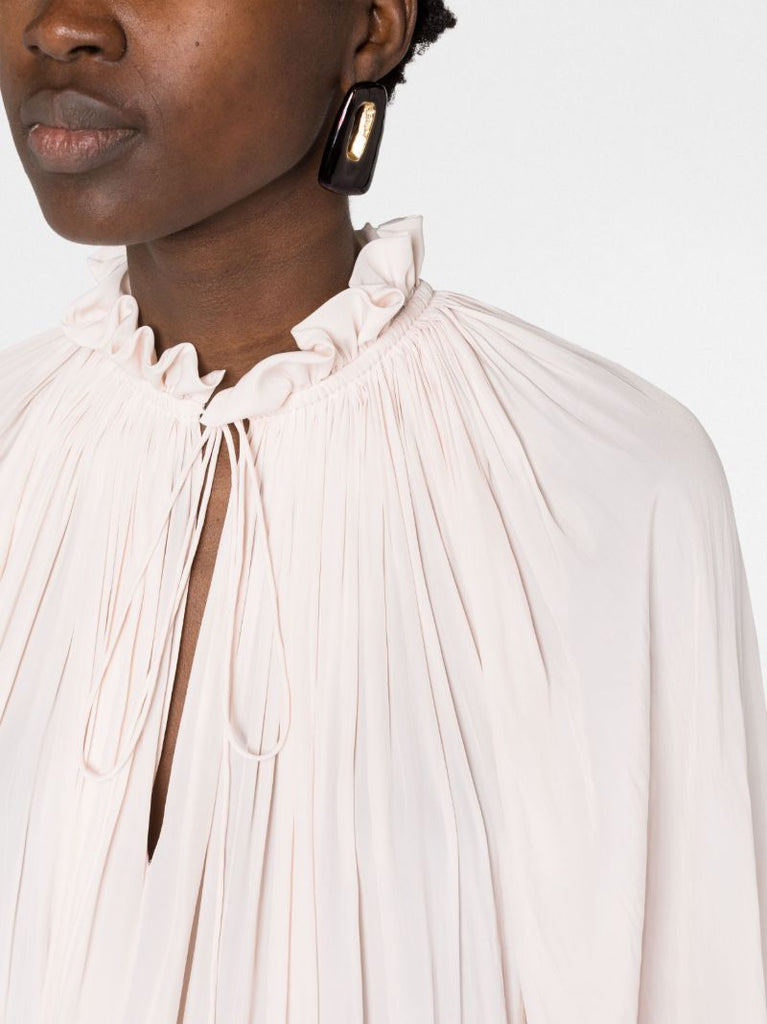 Pink Tie-neck Ruffle Blouse