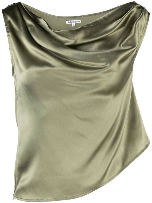 Green Annika Silk Draped Top