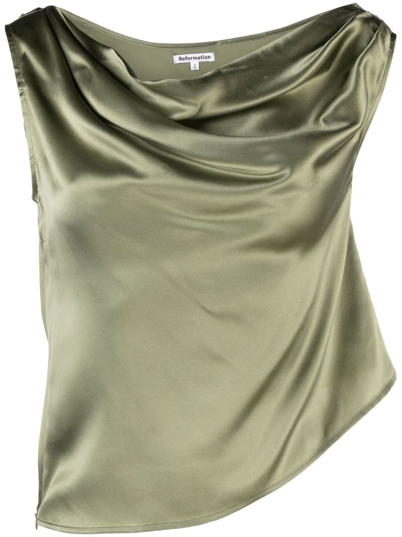 Green Annika Silk Draped Top