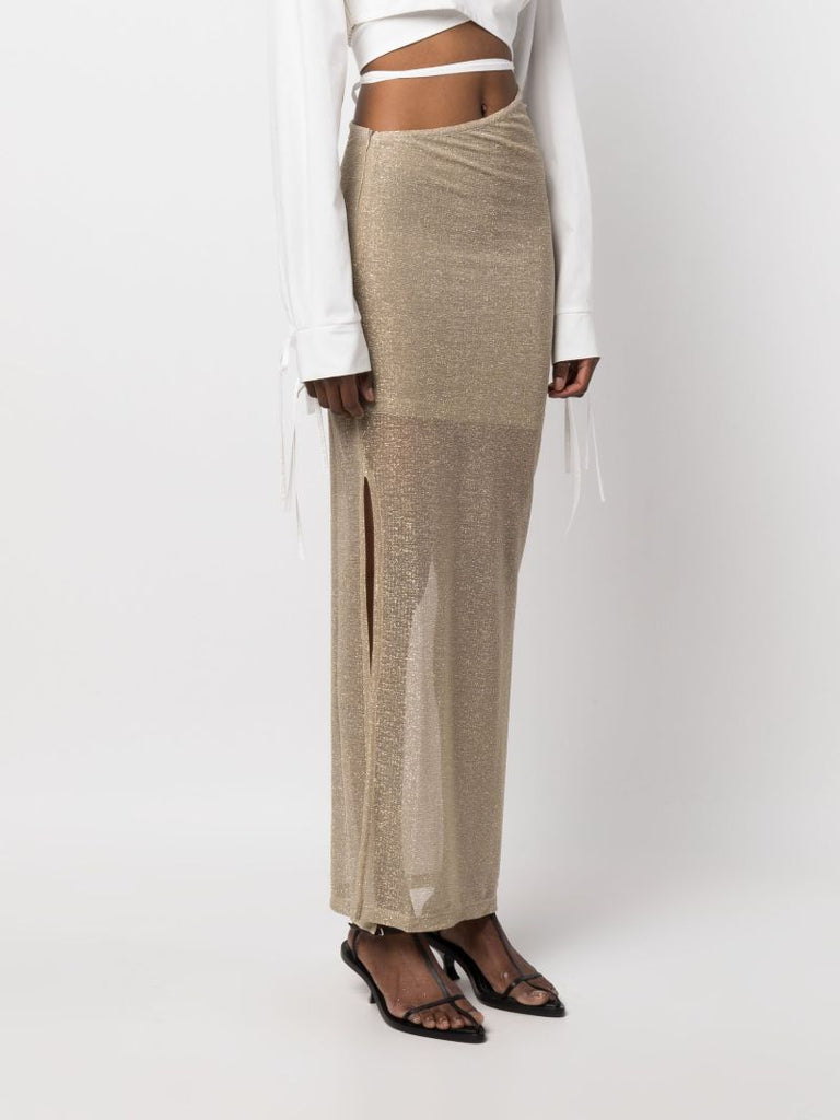 Gold-tone Sparkling Asymmetric Maxi Skirt