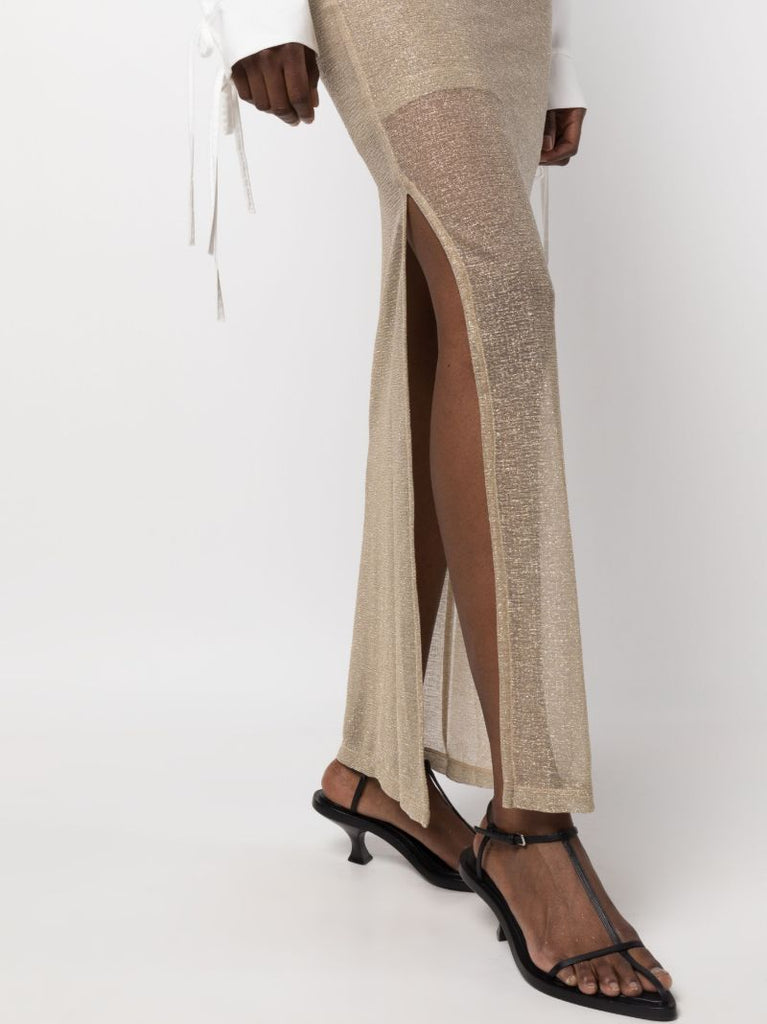 Gold-tone Sparkling Asymmetric Maxi Skirt