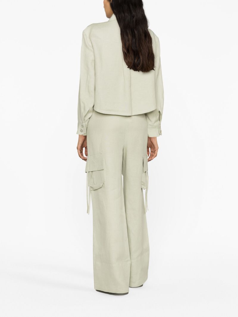Green Safari Linen Cargo Trousers