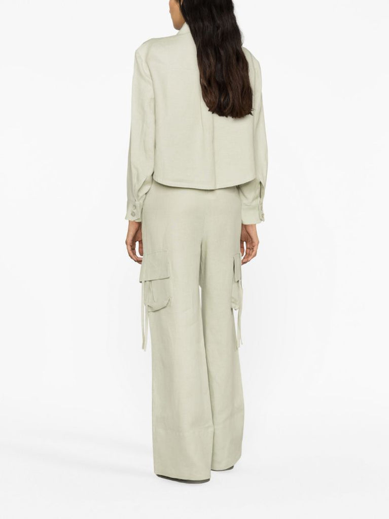 Green Safari Linen Cargo Trousers