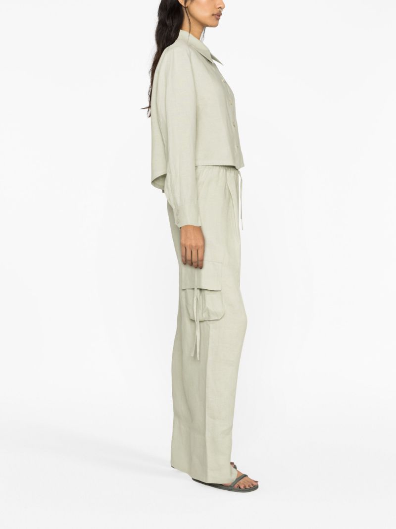 Green Safari Linen Cargo Trousers