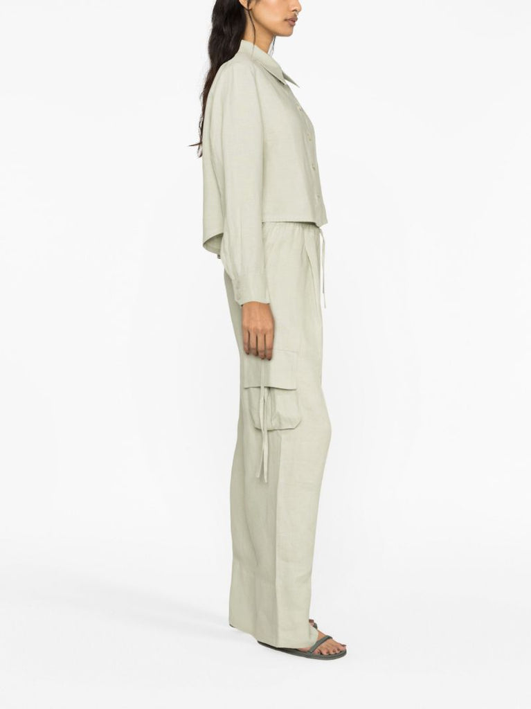 Green Safari Linen Cargo Trousers