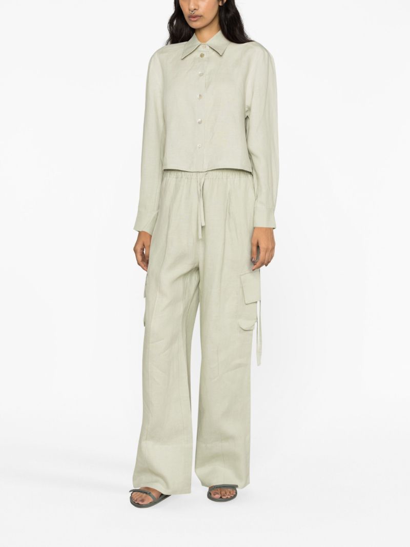 Green Safari Linen Cargo Trousers