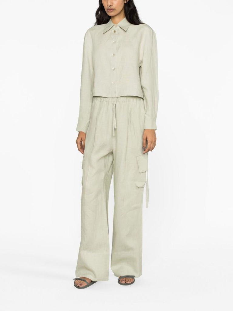 Green Safari Linen Cargo Trousers