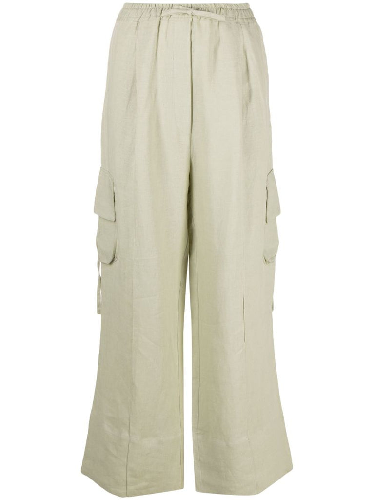Green Safari Linen Cargo Trousers