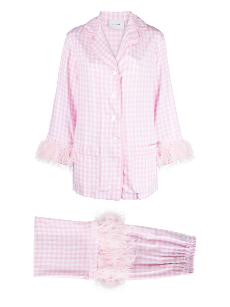 Pink Party Gingham Feather Trim Pyjamas