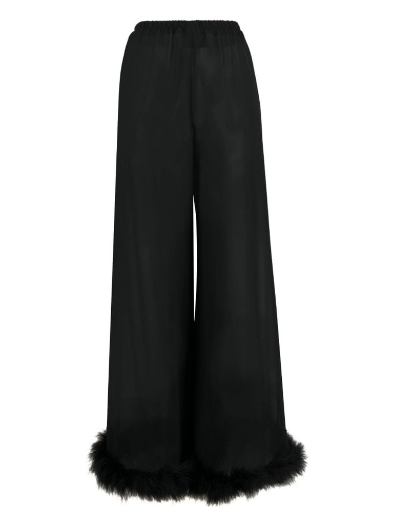 Black Boudoir Feather Trim Pyjama Bottoms