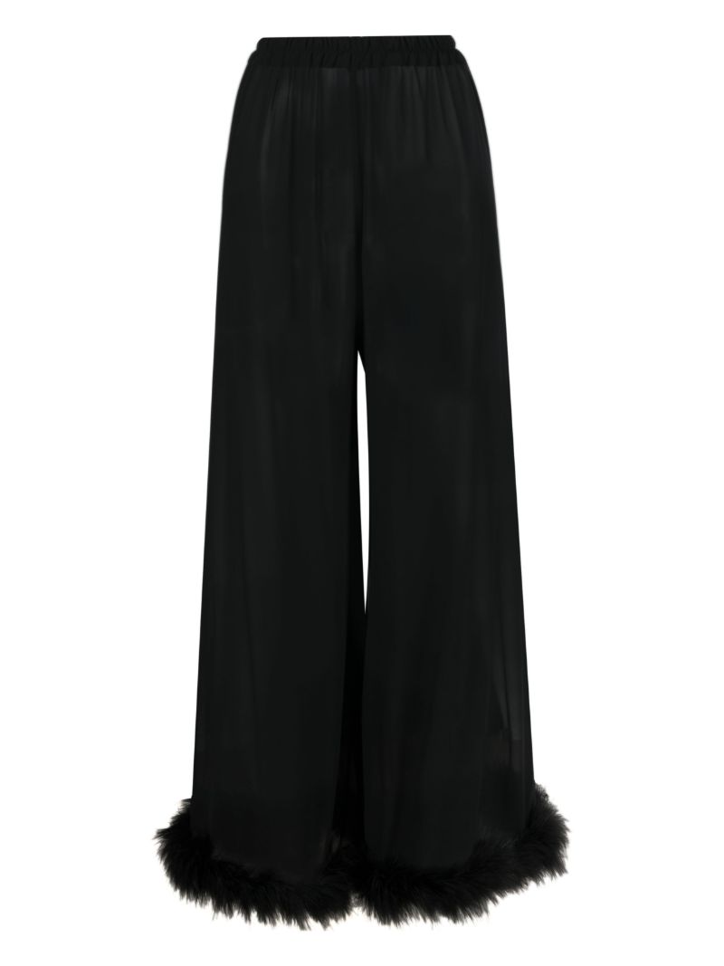 Black Boudoir Feather Trim Pyjama Bottoms
