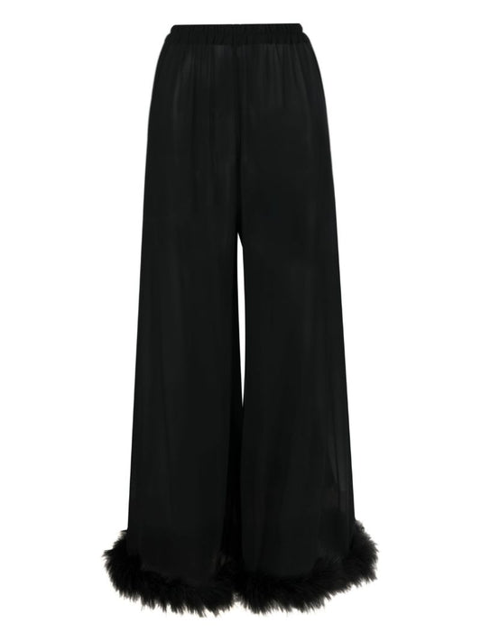 Black Boudoir Feather Trim Pyjama Bottoms