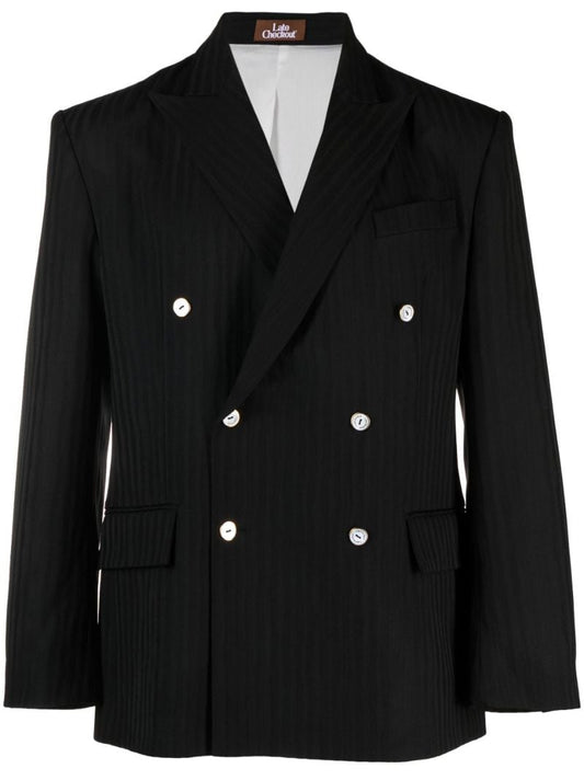 Black Double Breasted Wool Blazer