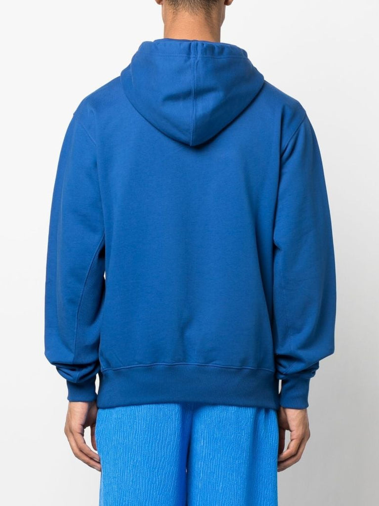 Blue Cut-off Logo Print Hoodie