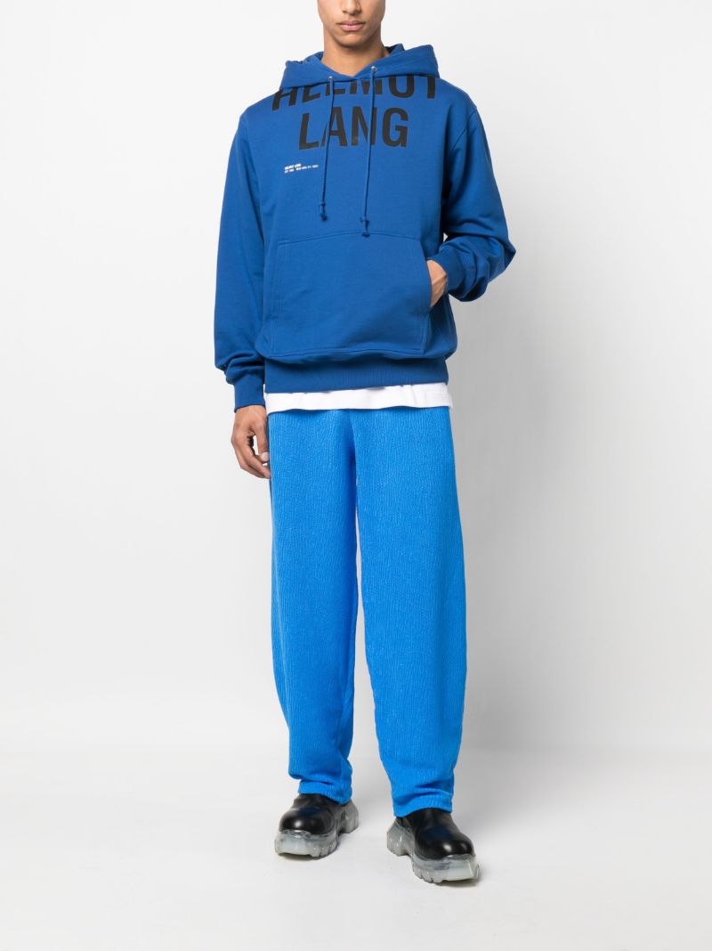 Blue Cut-off Logo Print Hoodie