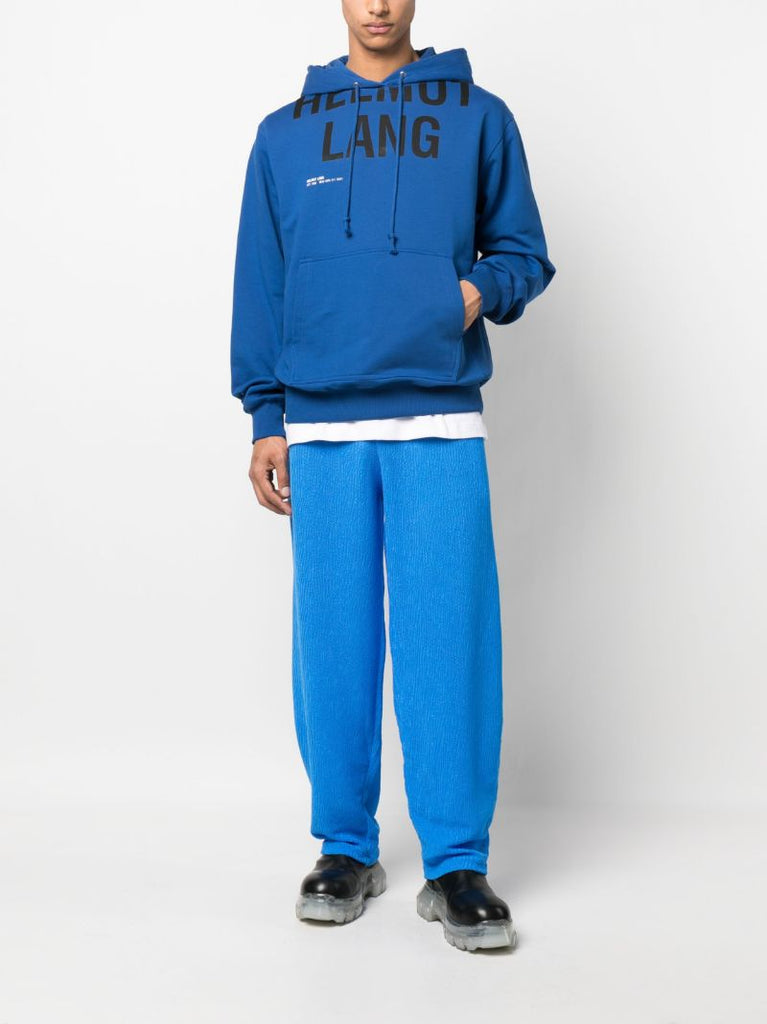 Blue Cut-off Logo Print Hoodie