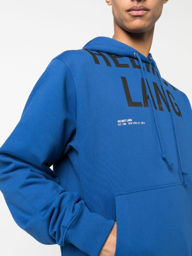 Blue Cut-off Logo Print Hoodie