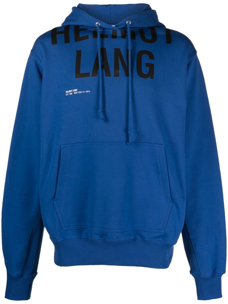Blue Cut-off Logo Print Hoodie
