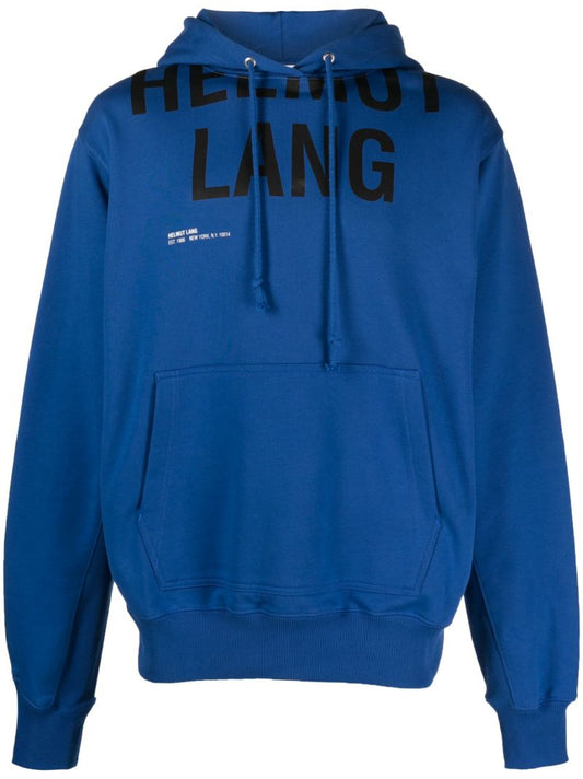 Blue Cut-off Logo Print Hoodie