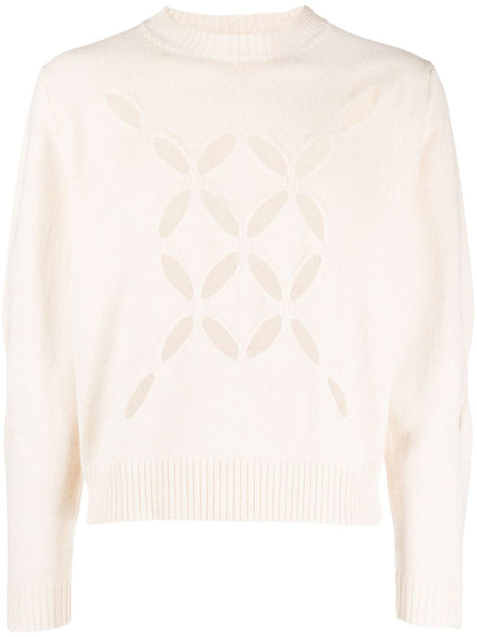 White Slashed Wool Jumper