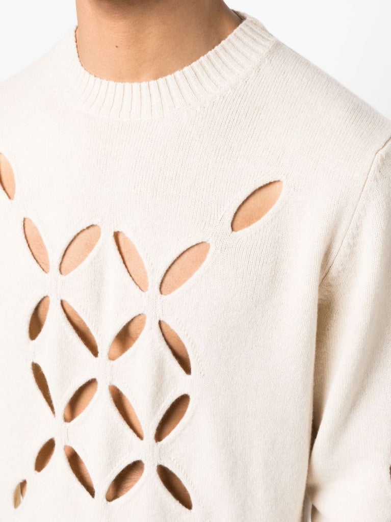 White Slashed Wool Jumper